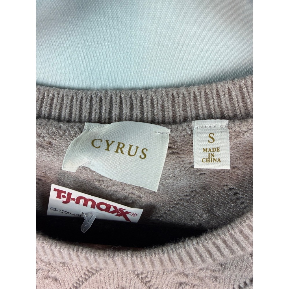 Cyrus Women Pink Mauve Diamond Pointelle Puff Sleeve Knit Sweater Top Sz S NWT - Picture 3 of 7